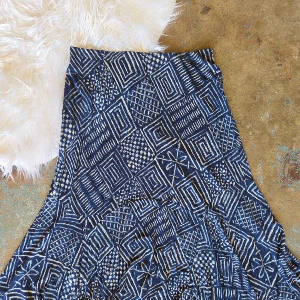 Ralph Lauren Printed Handkerchief Hem Midi Skirt Size S Blue White Linen Blend - Picture 3 of 8